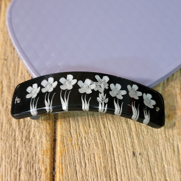 VINTAGE FLORAL FLOWERS RESIN REVERSE CARVED HAIR BARRETTE Clip UPDO ACCESSORY - Picture 2 of 9